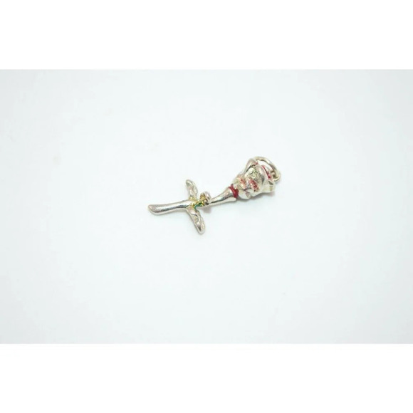 Sterling Silver .925 Red Enamel Rose Pendant - Picture 1 of 3